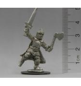 Fighter in Platemail with Sword and Axe Attacking pewter